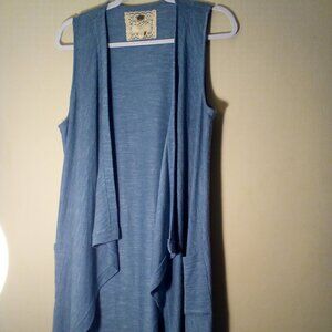 Cupio Sleeveless Cardigan Women L Open Front Pockets Blue